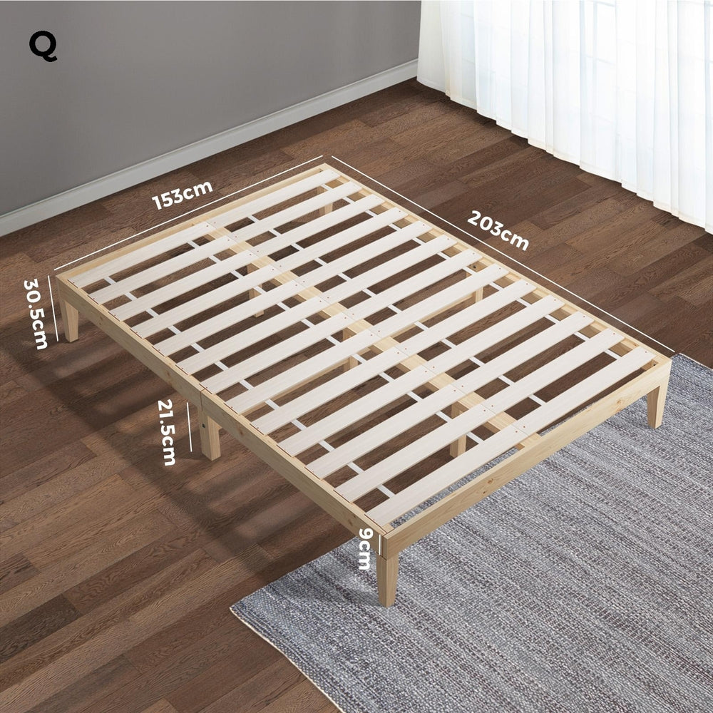 Oikiture Bed Frame Queen Size Pine Wood Bed Base