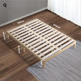 Oikiture Bed Frame Queen Size Pine Wood Bed Base - Side View