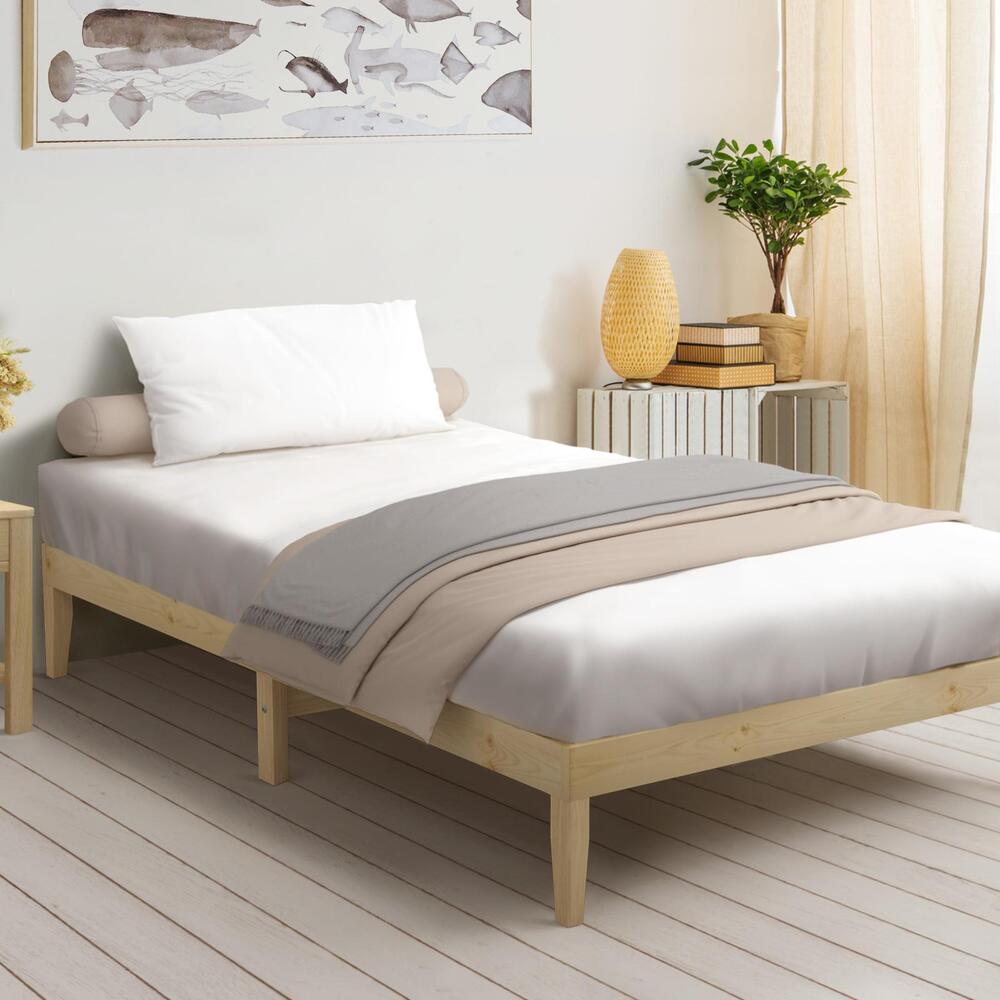 Oikiture Bed Frame Single Size Pine Wood Bed Base