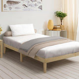 Oikiture Bed Frame Single Size Pine Wood Bed Base - Low Angle