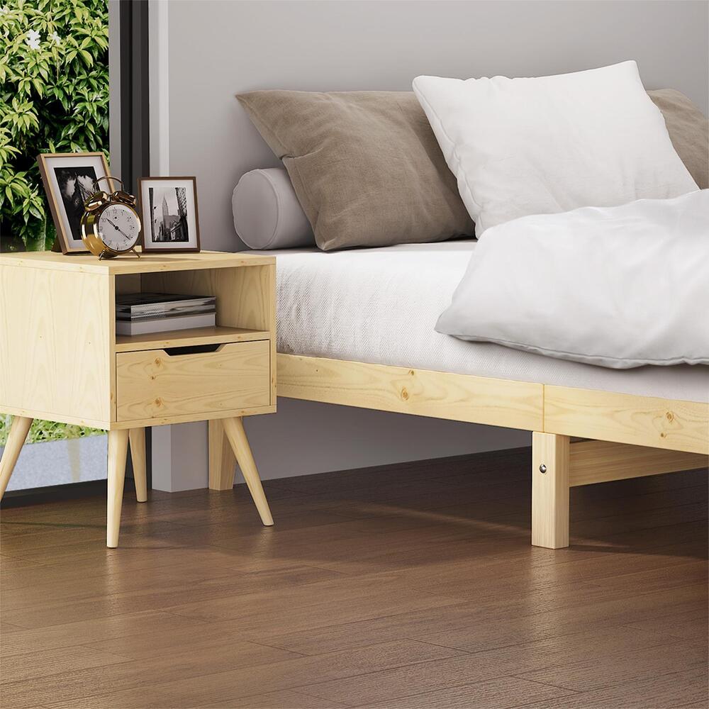 Oikiture Bed Frame Single Size Pine Wood Bed Base