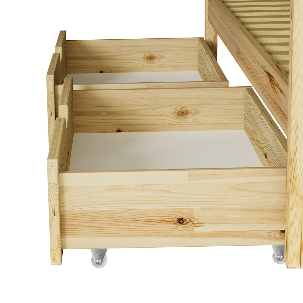 Oikiture 2x Trundle Drawers for Bed Frame with Wheels Wooden