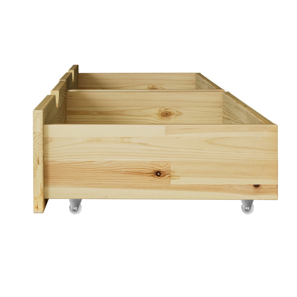 Oikiture 2x Trundle Drawers for Bed Frame with Wheels Wooden