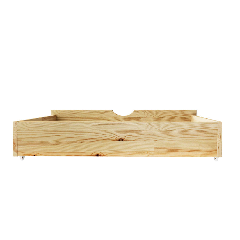 Oikiture 2x Trundle Drawers for Bed Frame with Wheels Wooden