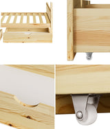 Oikiture 2x Trundle Drawers for Bed Frame with Wheels Wooden - Front View