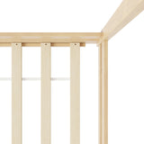 Oikiture Double Kids Wooden Bed Frame House Beds with Fence Natural - Side View