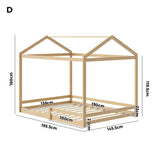 Oikiture Double Kids Wooden Bed Frame House Beds with Fence Natural - 45-Degree Angle