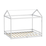 Oikiture Kids Wooden Bed Frame House Base with Fence Double White