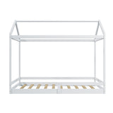 Oikiture Kids Wooden Bed Frame House Base with Fence Double White