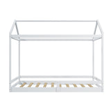 Oikiture Kids Wooden Bed Frame House Base with Fence Double White - Side View