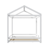 Oikiture Kids Wooden Bed Frame House Base with Fence Double White