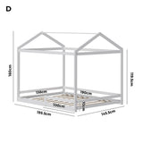 Oikiture Kids Wooden Bed Frame House Base with Fence Double White