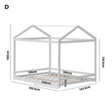 Oikiture Kids Wooden Bed Frame House Base with Fence Double White - Top-Down View