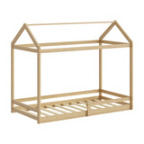 Oikiture Kids Wooden Bed Frame House Frame Timber with Fence Single Natural