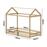 Oikiture Kids Wooden Bed Frame House Frame Timber with Fence Single Natural - Rear View