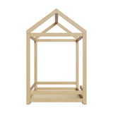 Oikiture Kids Wooden Bed Frame House Frame Timber with Fence Single Natural