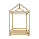 Oikiture Kids Wooden Bed Frame House Frame Timber with Fence Single Natural - Close-Up Angle