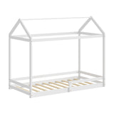 Oikiture Kids Wooden Bed Frame House Frame Timber with Fence Single White