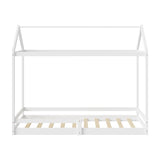 Oikiture Kids Wooden Bed Frame House Frame Timber with Fence Single White