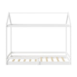 Oikiture Kids Wooden Bed Frame House Frame Timber with Fence Single White - Top-Down View