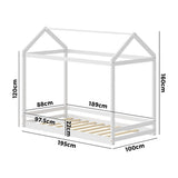 Oikiture Kids Wooden Bed Frame House Frame Timber with Fence Single White