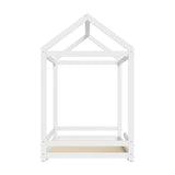Oikiture Kids Wooden Bed Frame House Frame Timber with Fence Single White - Side View