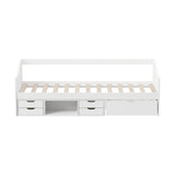 Oikiture Single Kids Bed Frame with Trundle Storage Drawers Timber White - Top-Down View