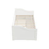 Oikiture Single Kids Bed Frame with Trundle Storage Drawers Timber White - 45-Degree Angle