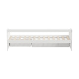 Oikiture Single Kids Bed Frame with Trundle Storage Drawers Timber White - Rear View