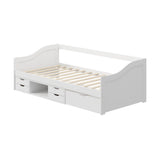Oikiture Single Kids Bed Frame with Trundle Storage Drawers Timber White