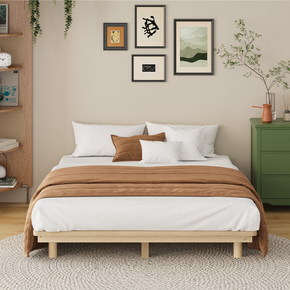 Oikiture Bed Frame Double Size Wooden Bed Base Timber Platform