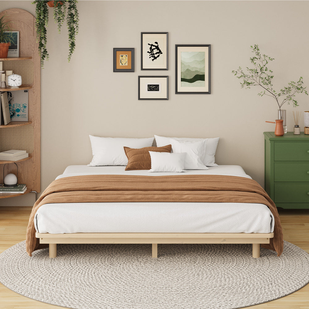 Oikiture Bed Frame King Size Wooden Bed Base Timber Platform