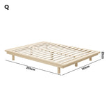 Oikiture Bed Frame Queen Size Wooden Bed Base Timber Platform - Rear View