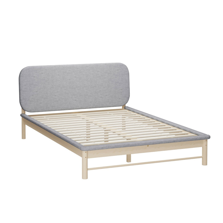 Oikiture Wooden Bed Frame with Padded Fabric Edges Headboard Double Size