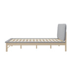 Oikiture Wooden Bed Frame with Padded Fabric Edges Headboard Double Size, image 3