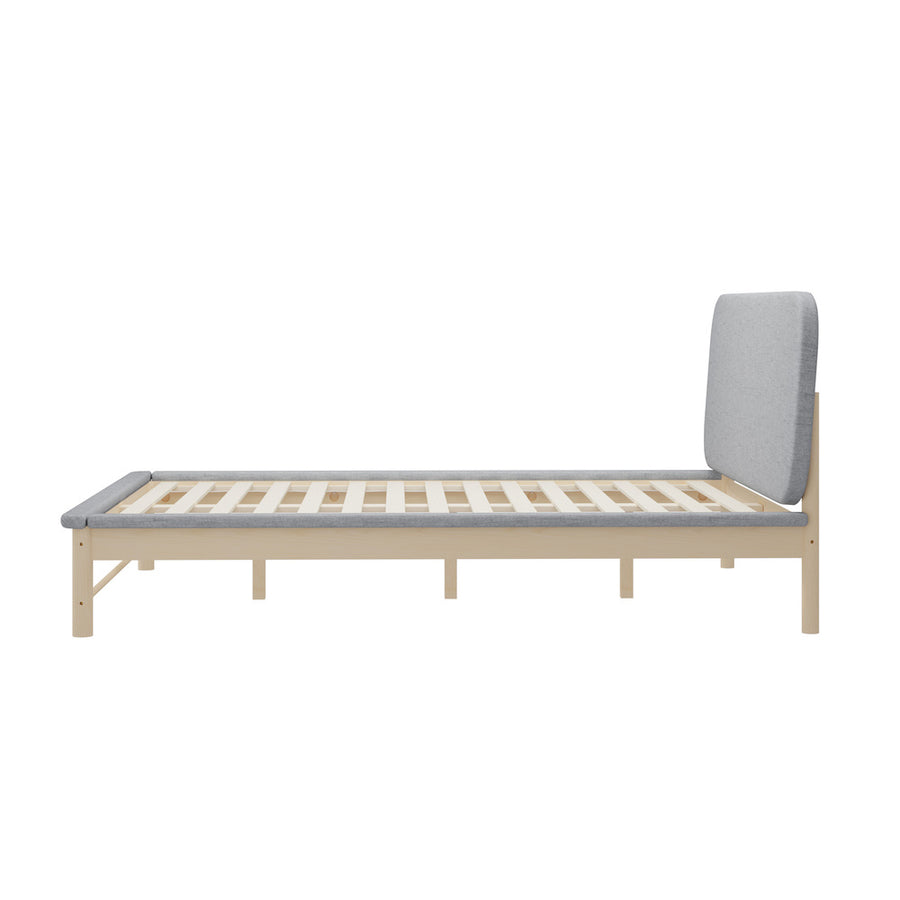 Oikiture Wooden Bed Frame with Padded Fabric Edges Headboard Double Size, image 3