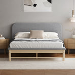 Oikiture Wooden Bed Frame with Padded Fabric Edges Headboard Double Size, image 2