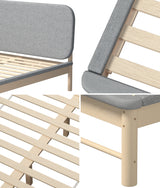 Oikiture Wooden Bed Frame with Padded Fabric Edges Headboard Double Size - Low Angle