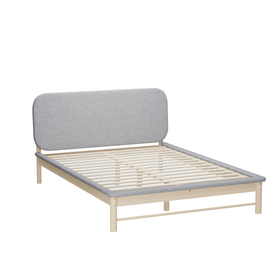 Oikiture Wooden Bed Frame with Padded Fabric Edges Headboard Queen Size