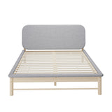 Oikiture Wooden Bed Frame with Padded Fabric Edges Headboard Queen Size