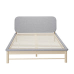Oikiture Wooden Bed Frame with Padded Fabric Edges Headboard Queen Size, image 3