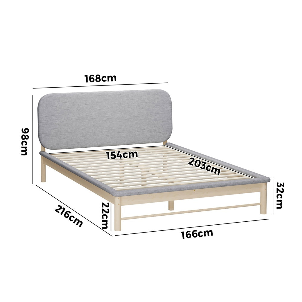 Oikiture Wooden Bed Frame with Padded Fabric Edges Headboard Queen Size