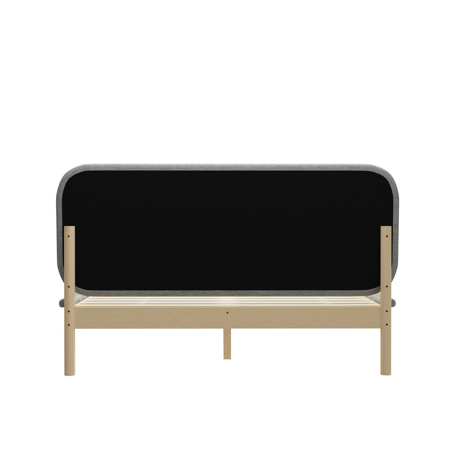 Oikiture Wooden Bed Frame with Padded Fabric Edges Headboard Queen Size, image 2