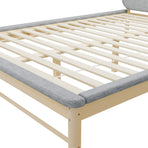 Oikiture Wooden Bed Frame with Padded Fabric Edges Headboard Queen Size, image 4