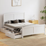 Oikiture Wooden Bed Frame Double Size with Trundle Drawers White - Extra Image