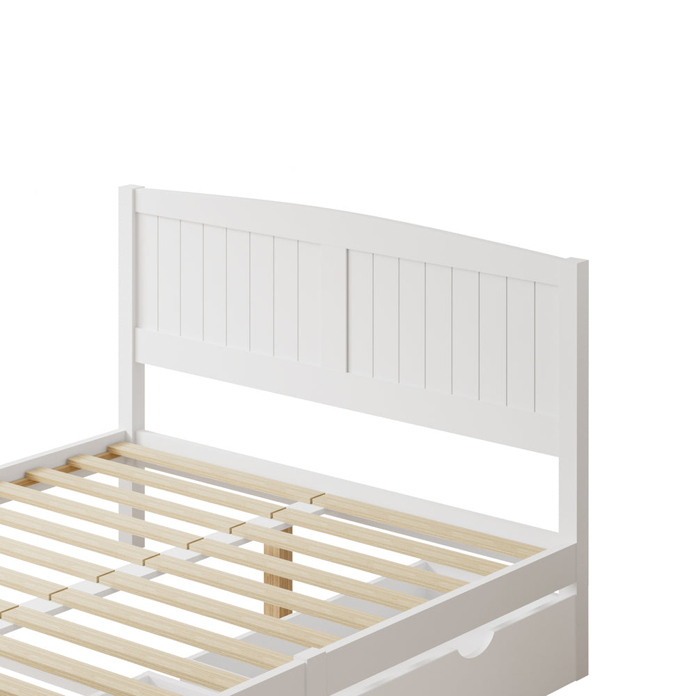Oikiture Wooden Bed Frame Double Size with Trundle Drawers White
