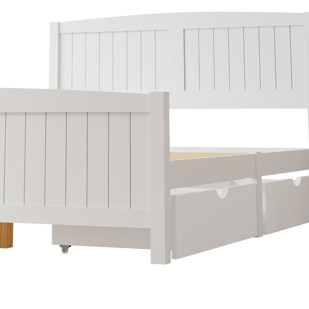 Oikiture Wooden Bed Frame Double Size with Trundle Drawers White