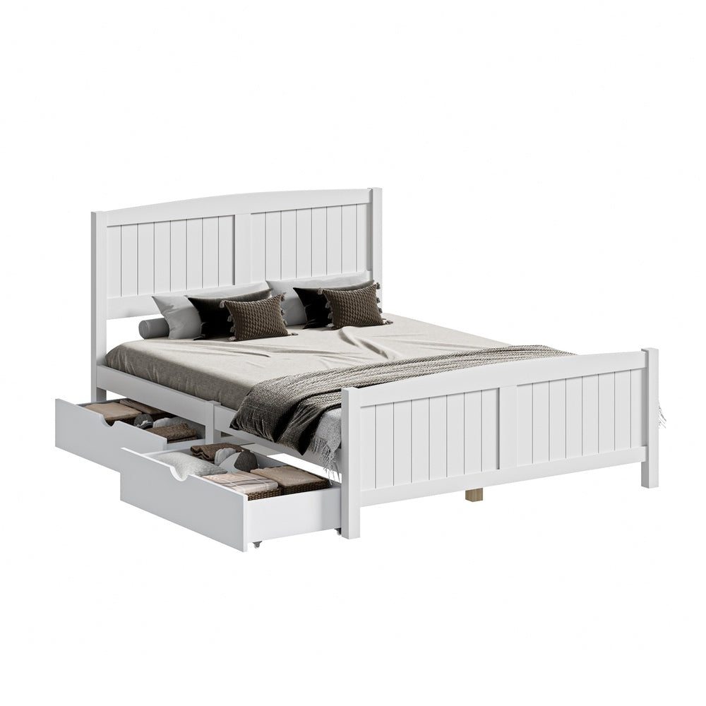 Oikiture Wooden Bed Frame Double Size with Trundle Drawers White