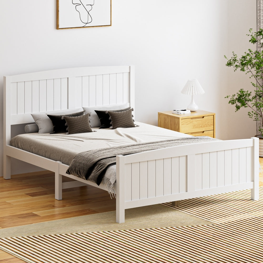 Oikiture Bed Frame Double Size Timber Platform White