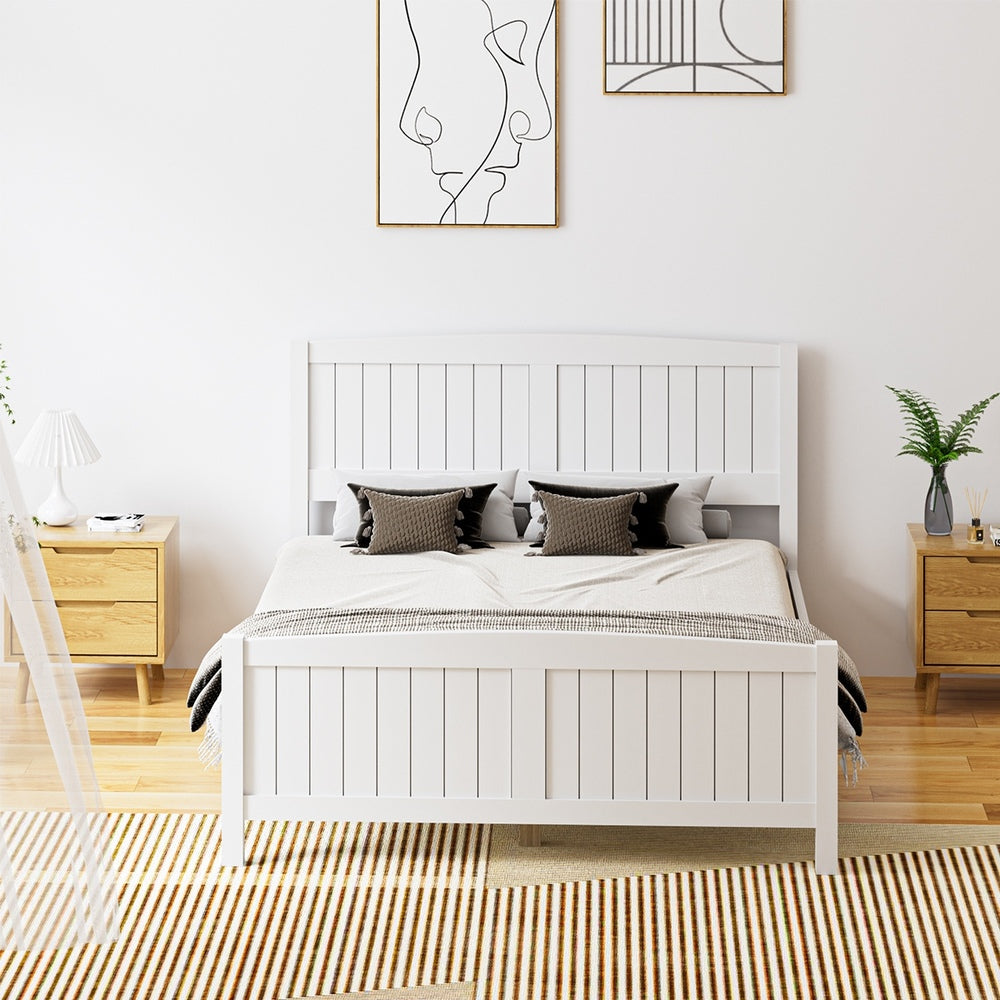 Oikiture Bed Frame Double Size Timber Platform White